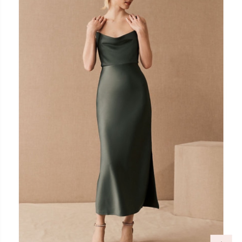 Bhldn black cali satin charmeuse midi dress